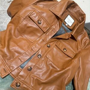 Bagatelle Tan Leather Shirt Jacket